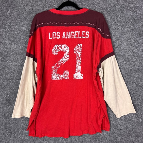 We The Free Free People Los Angeles 21 Jersey T-Shirt Red Womens Large Beaded - Picture 2 of 8